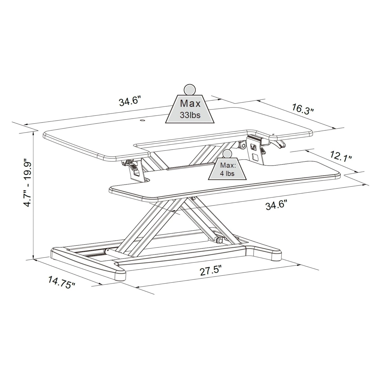 Mechanical Desk Converter dimensions